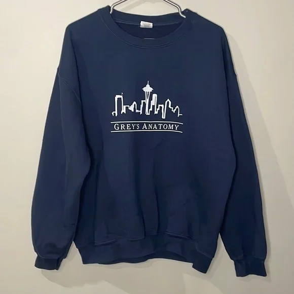Gildan Grey's Anatomy Graphic Sweatshirt Navy Blue and White Women's Size L - Picture 1 of 6